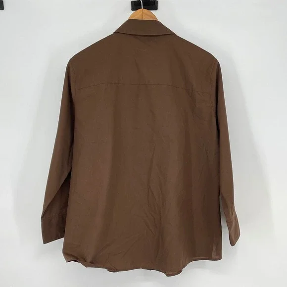 Foxcroft Brown Wrinkle Free Shaped Fit Button Up Embellished Shirt Size 14 Work - Picture 2 of 5